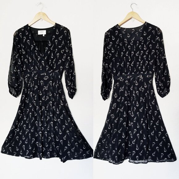 Ba&sh Memory Noir Lady Midi Dress Silk Blend Wrap Chiffon Party Romantic XS $395 - Picture 4 of 16